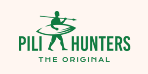 Pili Hunters Logo of a man with a surfboard and spear